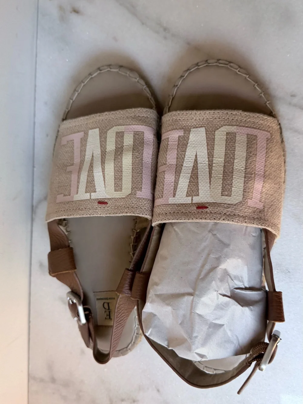 Women’s Beige Espadrille Slingback Sandal LOVE on top